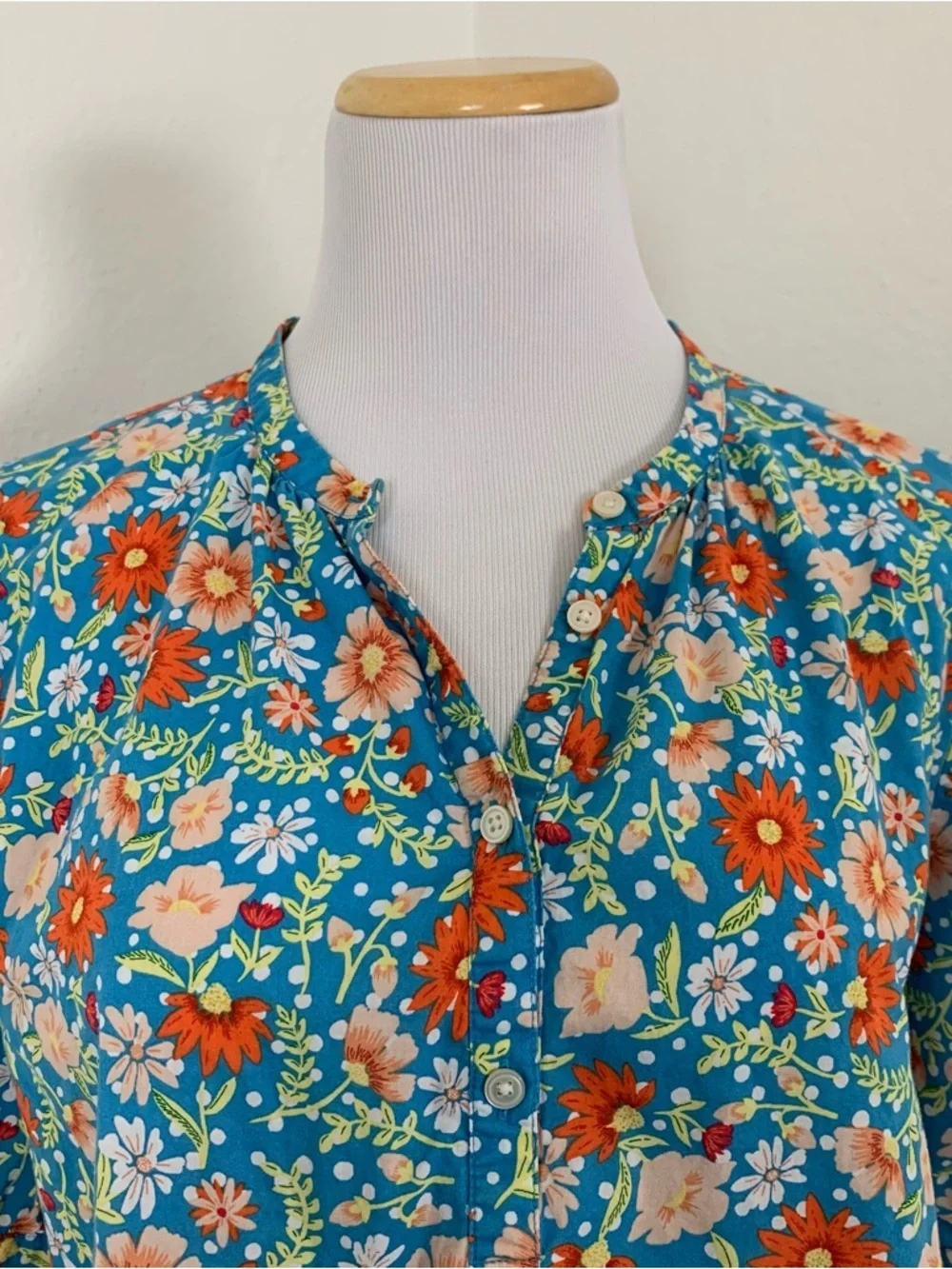 Loft Outlet Floral Puff Sleeve Top Womens M V Neck Button Popover Cotton